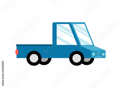 blue pickup truck Isolated on white background. Cartoon style. Vector Illustration.
