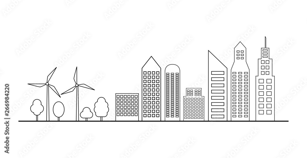 Obraz premium cities landscape. eco friendly concept. earth day and world environment day. symbols isolated on white background vector 