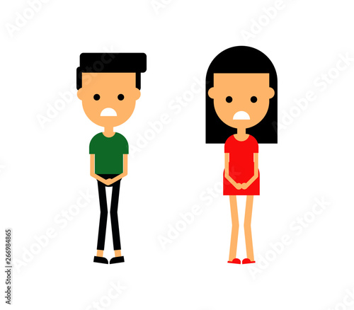 woman and man wants to pee. Strong urge to urinate. cartoon character Isolated on white background. Vector Illustration.