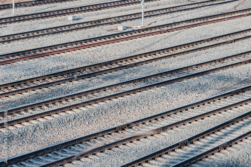 Wallpaper Mural Top view of the rails, concrete sleepers and mound of crushed stone. Torontodigital.ca