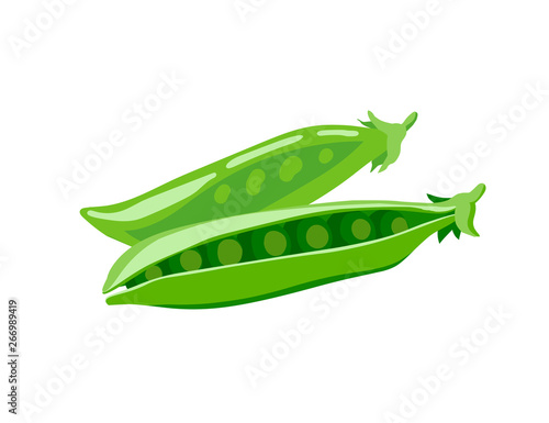 Green pea pod on white background
