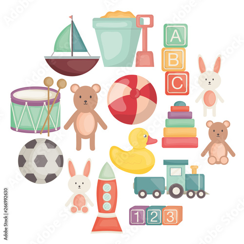 set of baby toys entertainemt icons