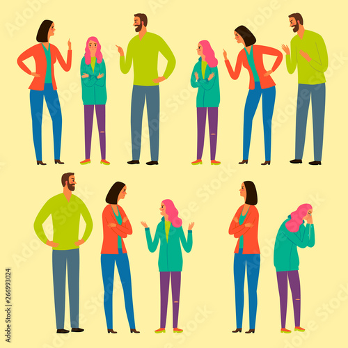 Family conflict between parents and a girl teenager set.