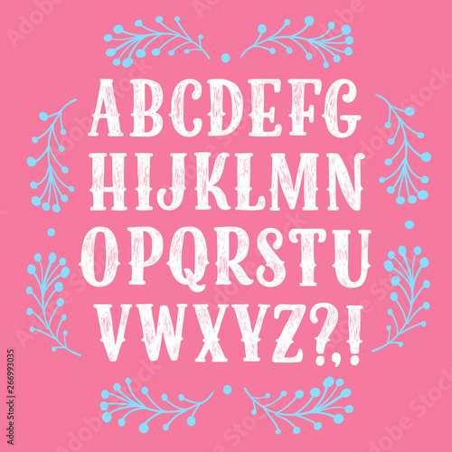 Decorative pen textured vector ABC letters set