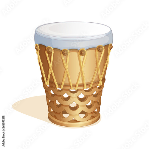 National Hawaiian drum Pahu. Folk musical instruments of Polynesia for the dance of Hula. Vector isolated illustration.