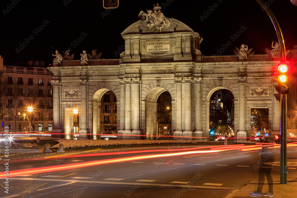 Night view of the Alcala Gate at Madrid