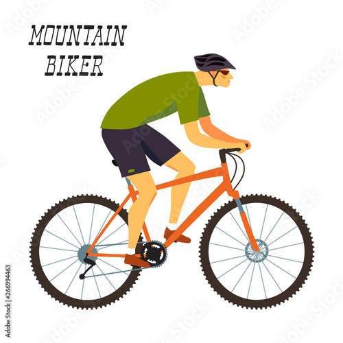 Fast racing mountain cyclist