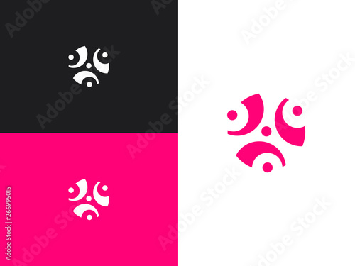 Decorative flower element. People holding hands logotype