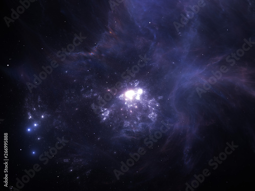 Vast interstellar deep space, starfield, stars and space dust scattered throughout the universe. Cosmic artwork. Distant swirling galaxies, glowing nebula cloud, astral artwork. © Cedar