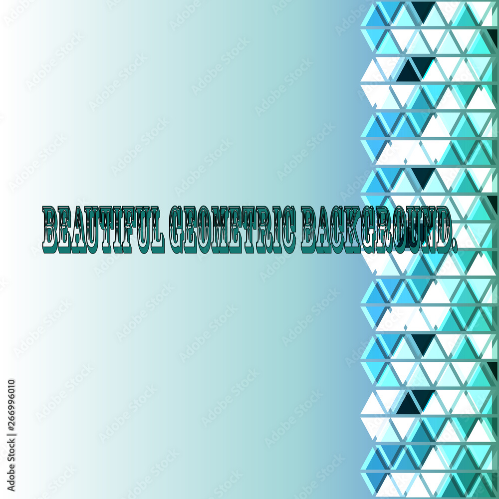 Beautiful geometric background of triangles and rhombuses in a blue-green gamut, on a light green gradient background.