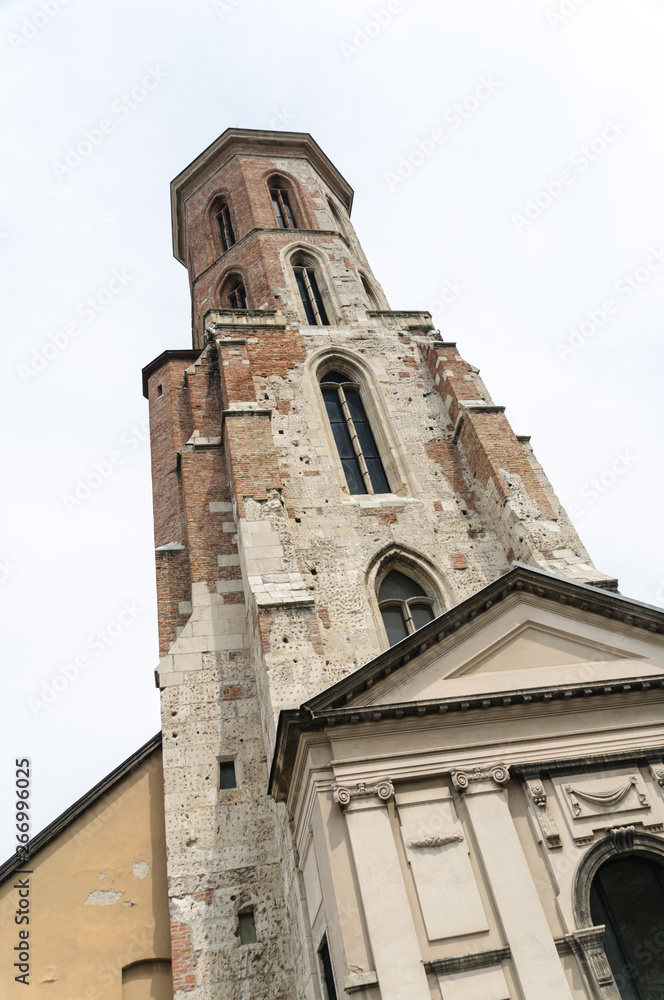 Old bell tower of Maria Magdalena Church, Budapest with bulletholes and artillery damage