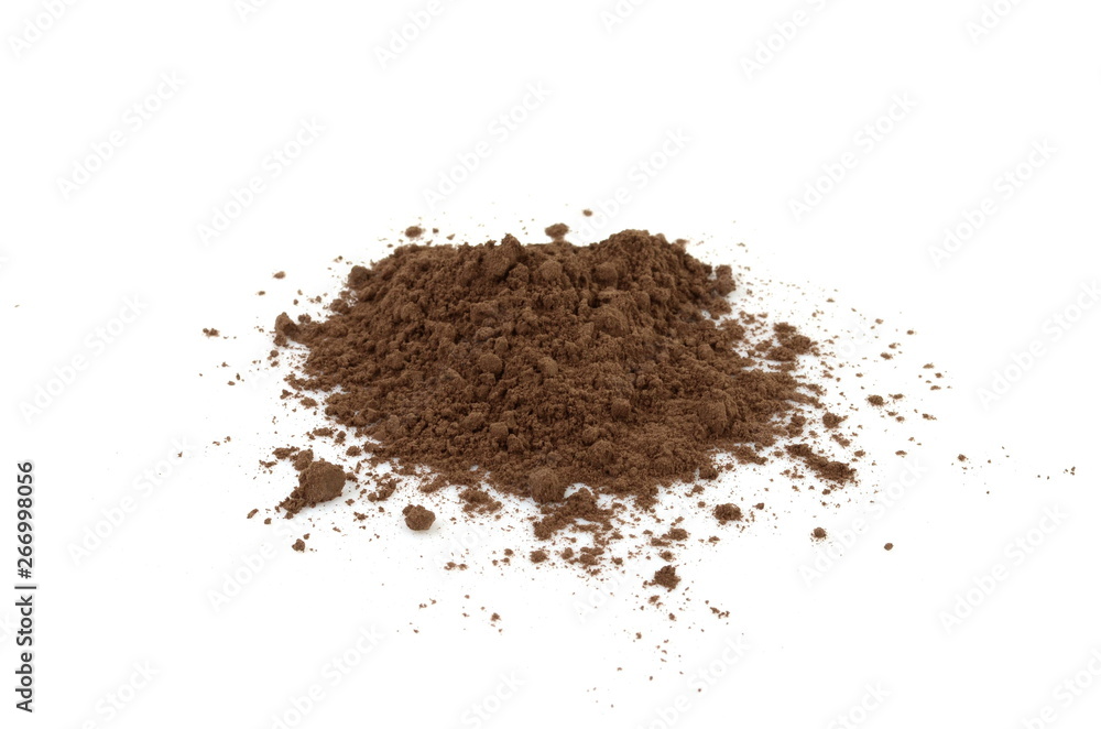 Pile cocoa powder isolated on white background. Pile cocoa powder isolated on white background.
