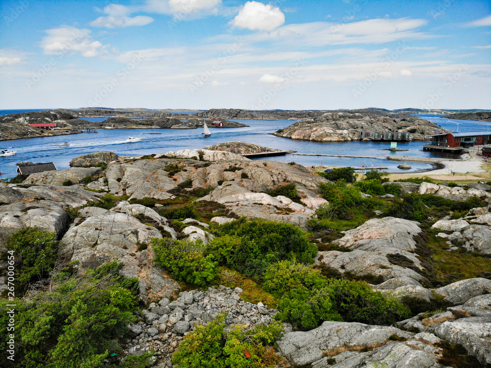 Skarhamn harbor on a sunny summer day. Located on the Bohuslan Coast, Tjorn, Vastra Gotaland County in Southwestern Sweden.