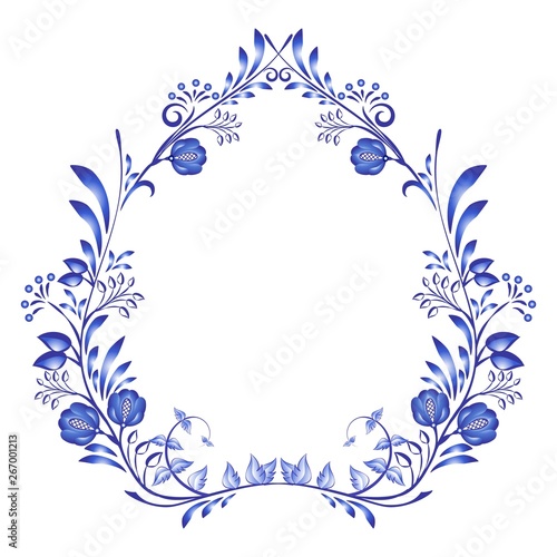 Elegant flower frame in the form of a drop in the style of the national painting on porcelain