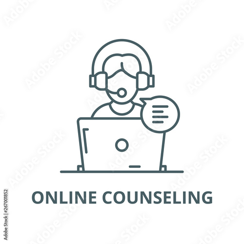 Online counseling vector line icon, outline concept, linear sign