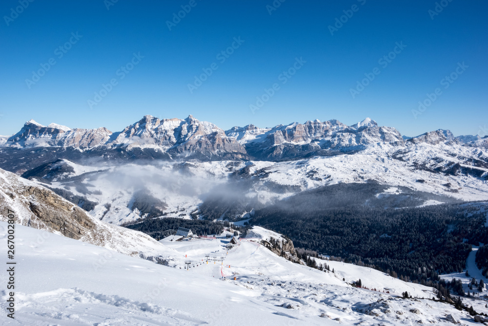 A ski slope above clouds, Alta Badia, Italy