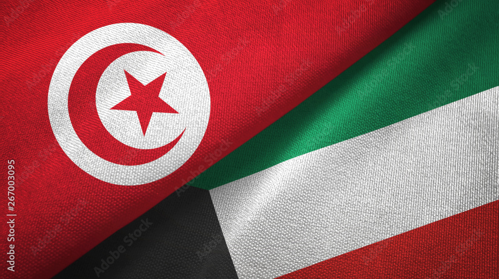 Tunisia and Kuwait two flags textile cloth, fabric texture