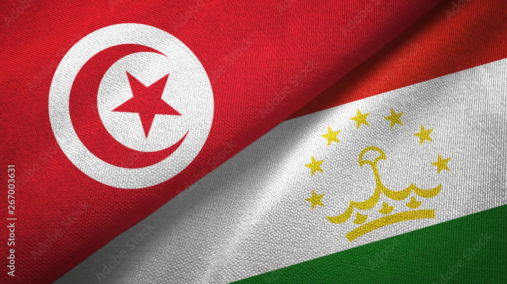 Tunisia and Tajikistan two flags textile cloth, fabric texture Tunisia and Tajikistan two flags textile cloth, fabric texture