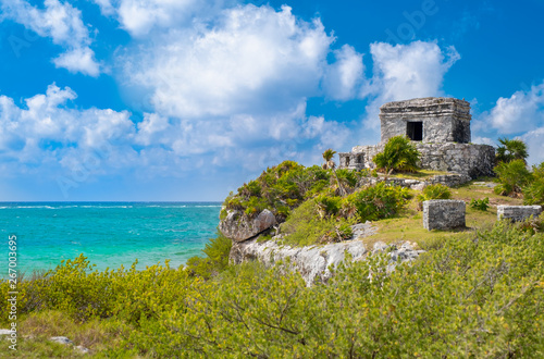Mayan ruins on top of a cliff at  Tulum in Mexico