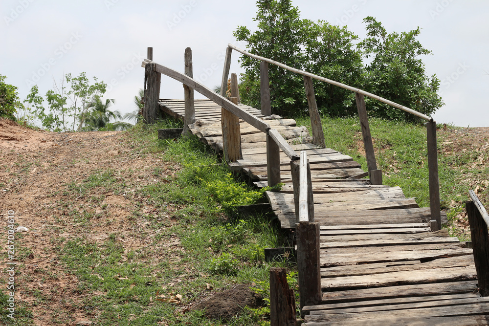 Fototapeta premium Old wood bridge in water in the summer