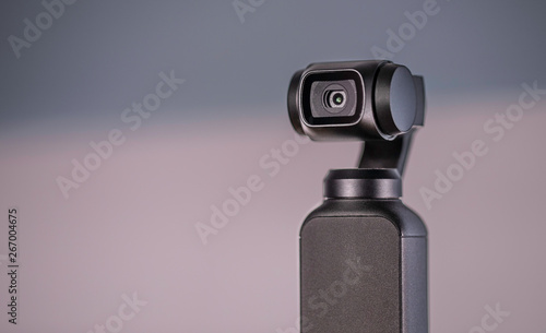 Close up of an innovative miniature handheld steady camera from the future.