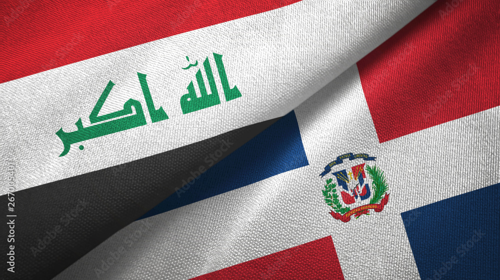 Iraq and Dominican Republic two flags textile cloth, fabric texture