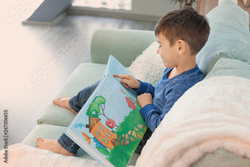 Cute little boy reading boo...