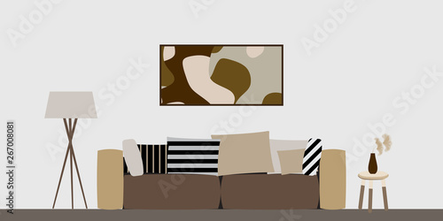 Living Room Interior in Scandinavian Style - Cozy Atmosphere for Rest and Relaxation - Vector Illustration in Natural Tones