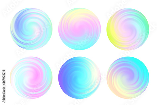 Set of Unicorn Holographic Light Round Whirlpool Textures - Iridescent Rainbow Hologram Foil Material Background