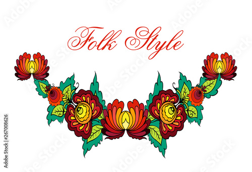 Folksy Floral Vignette - Polish Folk Style Flower Garland - Vector Ornamental Element