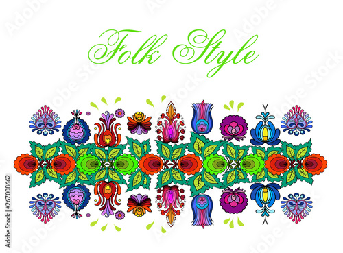Canvas Print Folkloric Floral Border - Czech Folk Style Flower Garland - Vector Fashion Vigne