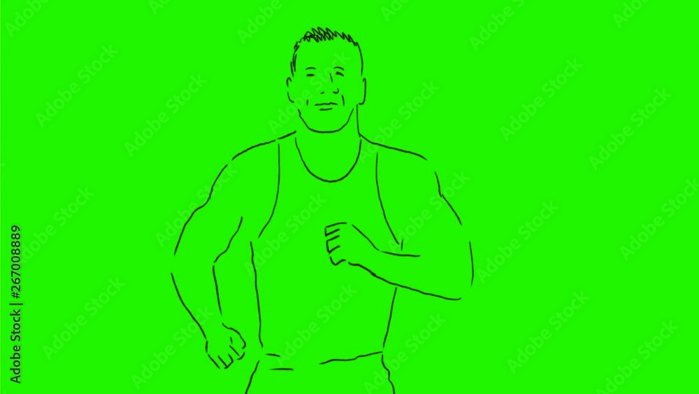 2d Animation motion graphics drawing of a male marathon runner running front view on white and green screen with alpha matte in HD high definition. 2d Animation motion graphics drawing of a male marathon runner running front view on white and green screen with alpha matte in HD high definition.