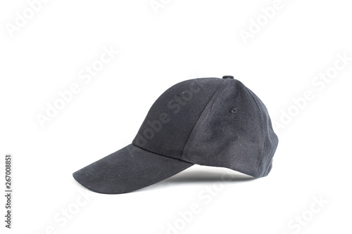 Close up black cap, or snapback isolated on white background.