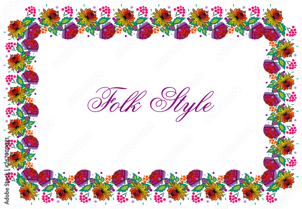 Folksy Floral Cadre - Hungarian Folk Art Style Pattern - Vector Garland Vignette Folksy Floral Cadre - Hungarian Folk Art Style Pattern - Vector Garland Vignette