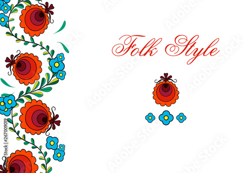 Folksy Floral Edging - Czech Folk Style Flower Design - Vector Inwrought Vignette