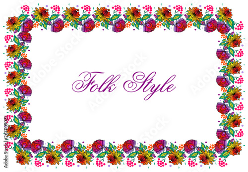 Folksy Floral Cadre - Hungarian Folk Art Style Pattern - Vector Garland Vignette