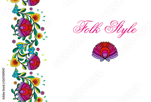 Folkloric Floral Element - Czech Folk Style Flower Garland - Vector Decorative Edging