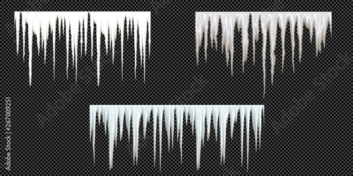 Vector Big Icicles Isolated on Transparent Background - Xmas Edging Elements, Wintery Design 