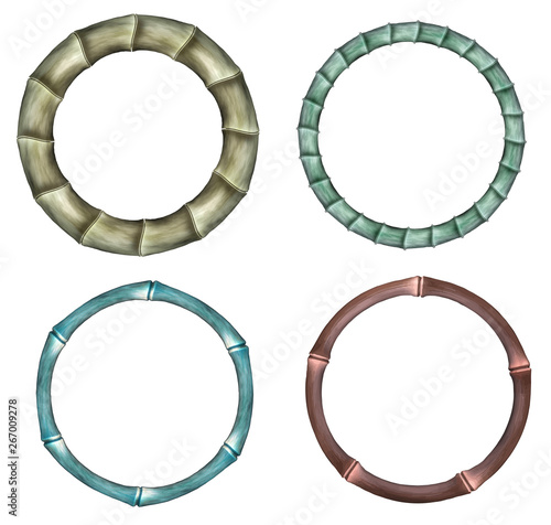 Set of Bamboo Frame Circles - Realistic Vector Banner Isolated on White Background