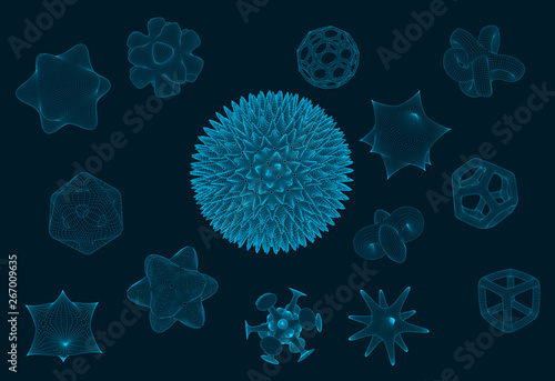 Vector Nanotech Particles Icons Set -  Nanospheres, Nanorobotics, Nanofiber Topological Grid