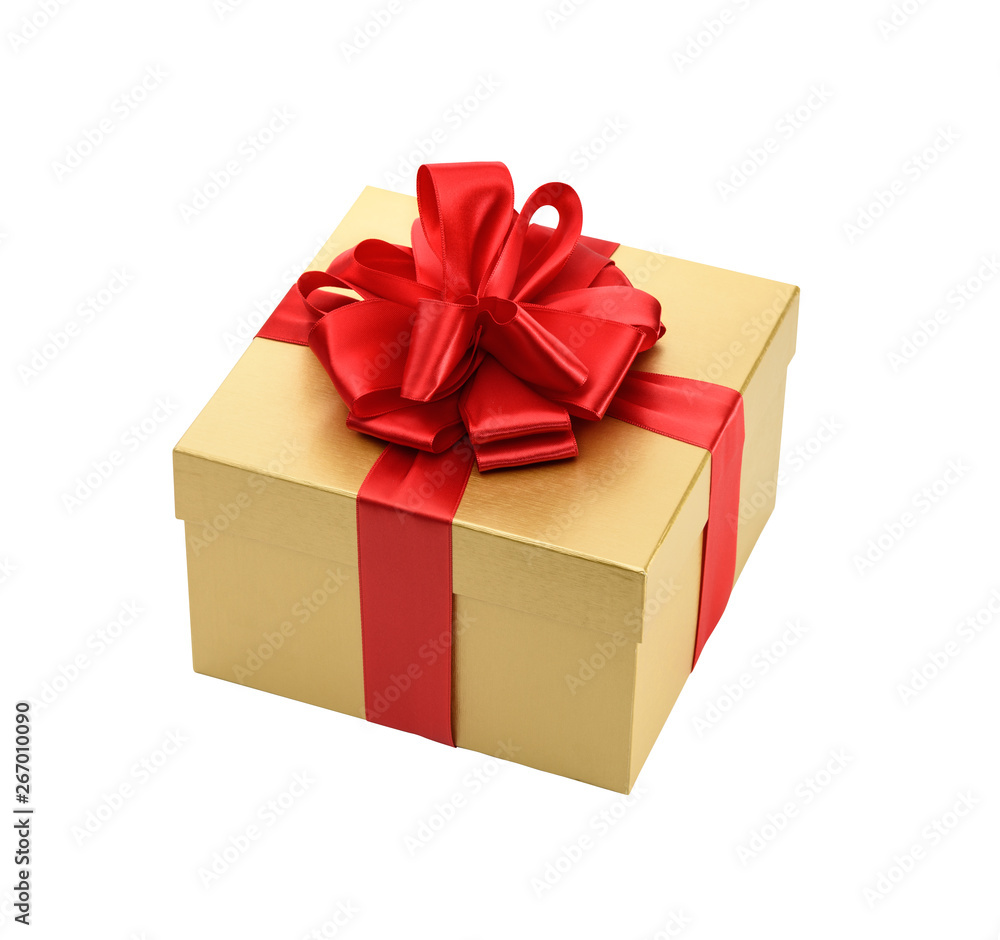 Fototapeta premium Golden gift box isolated on a white background
