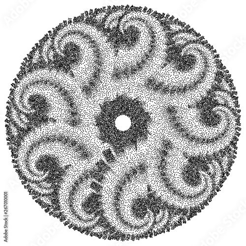 Vector Semitone Dotted Sea Mandala - Halftone Weave Sacral Simbol - Spiritual Meditative Concept