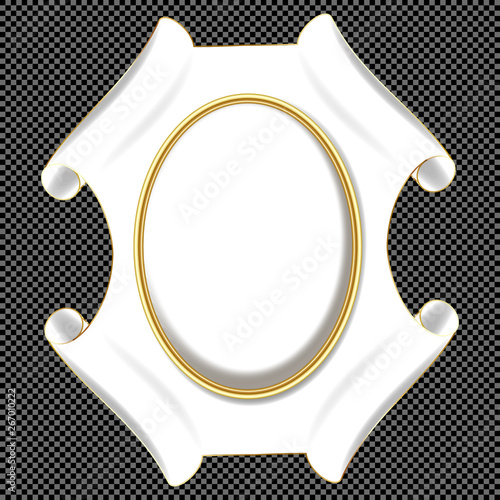 Vector White and Gold Antique Scroll Cartouche - Baroque Stucco Shield Design