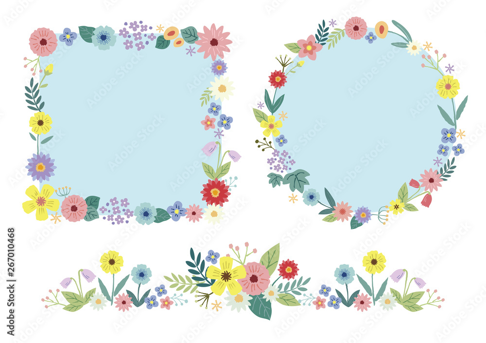 花の装飾フレームセット(四角、丸) 花の装飾フレームセット(四角、丸)