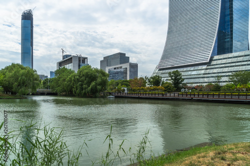 suzhou city waterfront downtown skyline China.