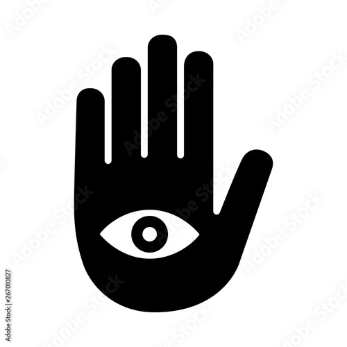 Fortune telling palmistry or palm reading with hand and eye flat vector icon for apps and websites