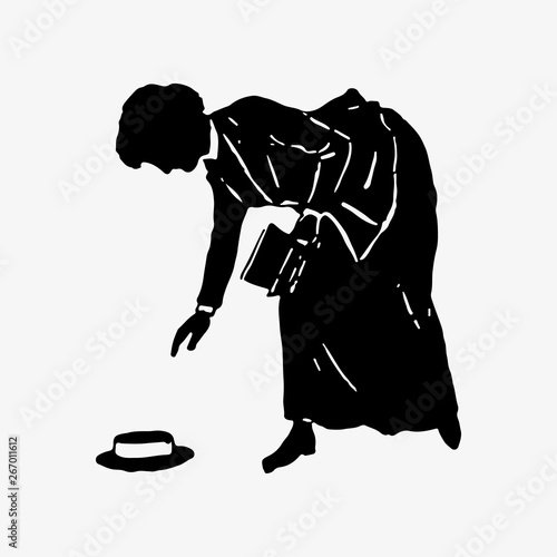 Lady picking up her hat