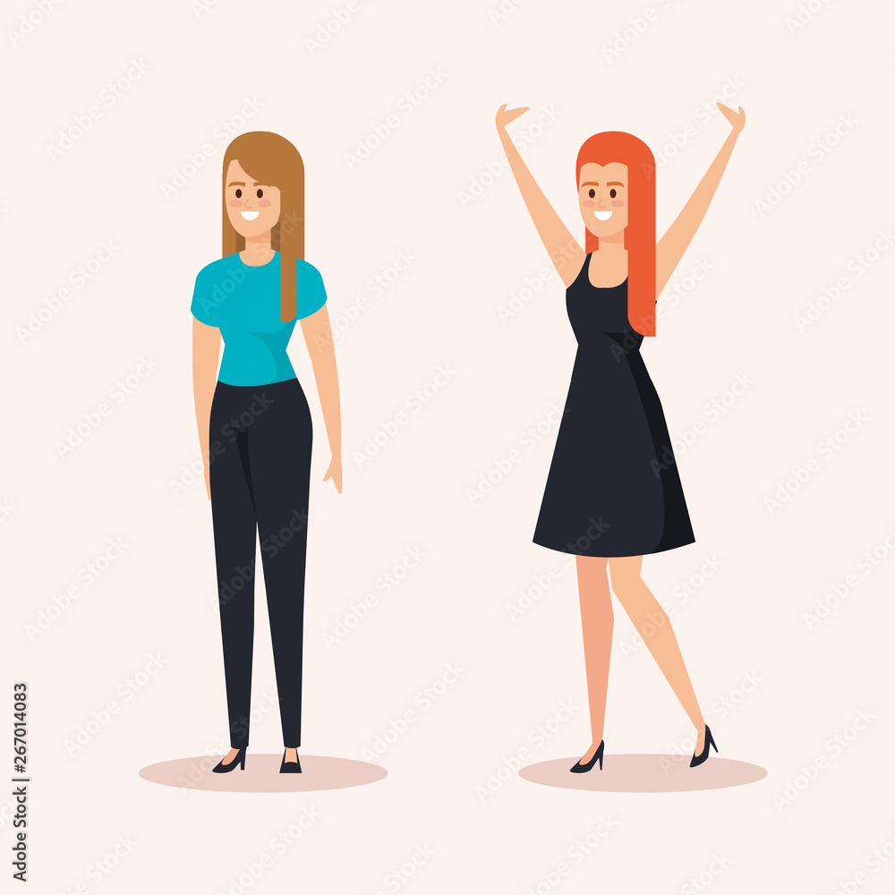 set of women with casual clothes and hairstyle set of women with casual clothes and hairstyle