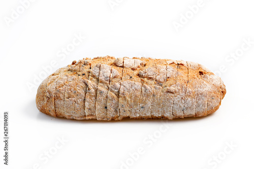 Loaf of sourdough bread isolated on white