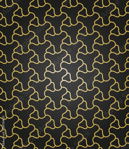 Seamless ornament. Modern background. Geometric modern black and golden pattern